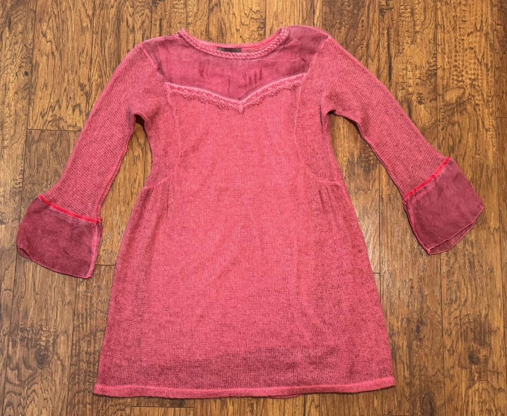 Lola Made in Italy Pink Boho Bohemian Long Bell Sleeve Peasant Dress - Size M/L
